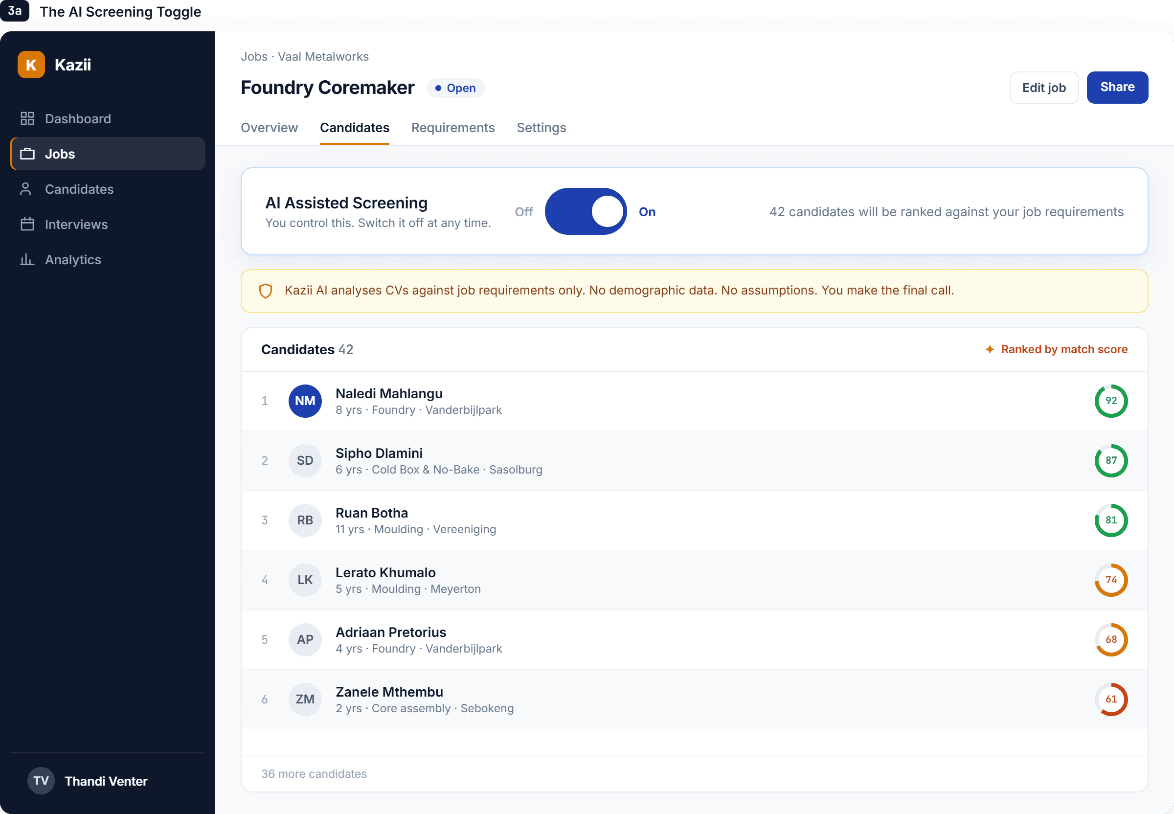 AI Assisted Screening on/off toggle